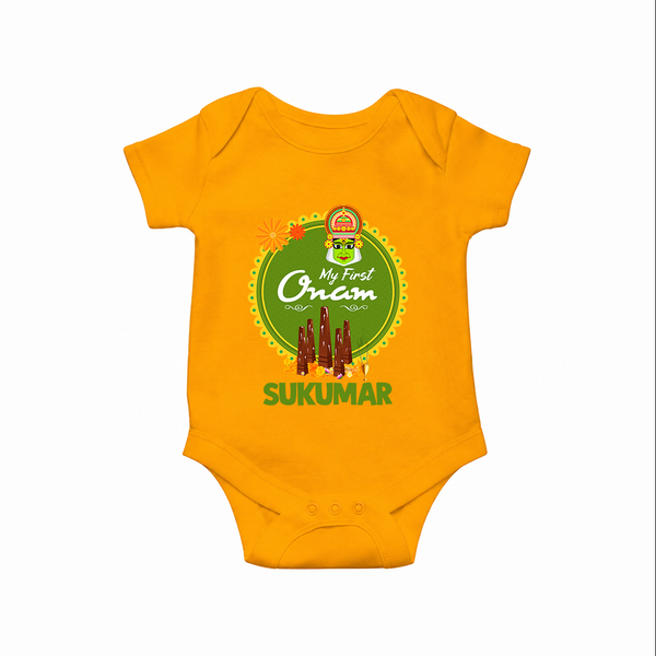 My First Onam Kerala Heritage Emblem Romper - CHROME YELLOW - New Born (Chest 14")