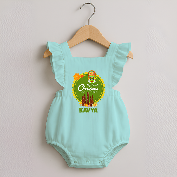 My First Onam Romper Frock for Baby | Personalized Baby Romper Frock for Onam Festivities - MINT GREEN - 0 - 3 Months Old (Chest 19")