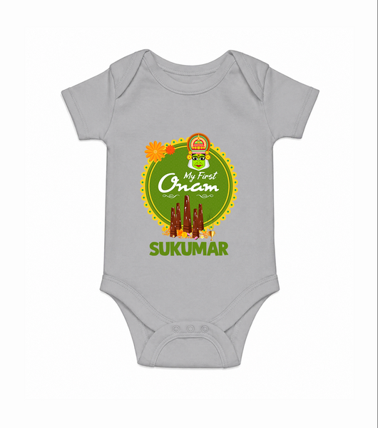 My First Onam Kerala Heritage Emblem Romper - GREY - New Born (Chest 14")