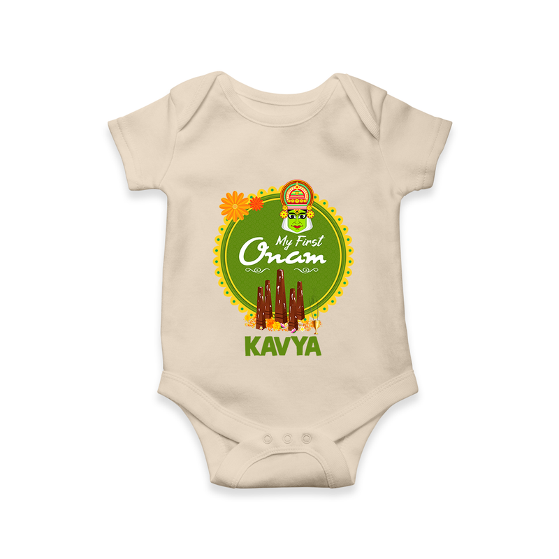 My First Onam Romper / Onesie for Baby | Personalized Baby Romper / Onesie for Onam Festivities - IVORY - New Born (Chest 14")