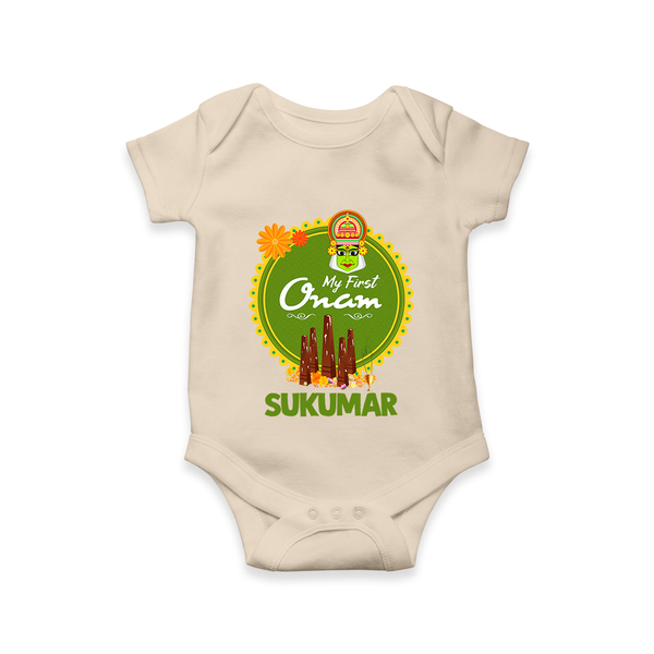 My First Onam Kerala Heritage Emblem Romper - IVORY - New Born (Chest 14")