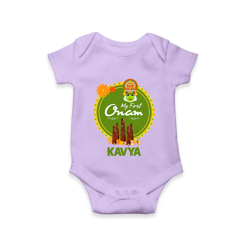 My First Onam Romper / Onesie for Baby | Personalized Baby Romper / Onesie for Onam Festivities - LILAC - New Born (Chest 14")