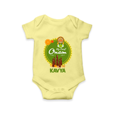 My First Onam Romper / Onesie for Baby | Personalized Baby Romper / Onesie for Onam Festivities - PASTEL YELLOW - New Born (Chest 14")