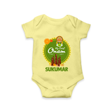 My First Onam Kerala Heritage Emblem Romper - PASTEL YELLOW - New Born (Chest 14")