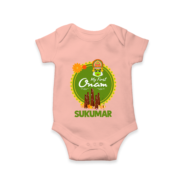 My First Onam Kerala Heritage Emblem Romper - PEACH - New Born (Chest 14")