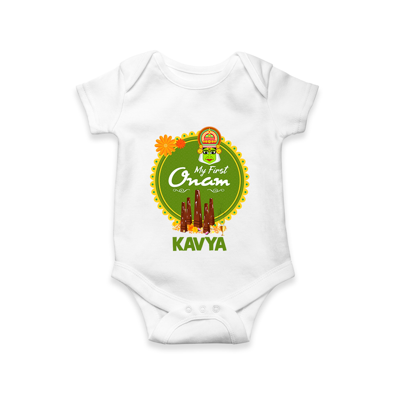 My First Onam Romper / Onesie for Baby | Personalized Baby Romper / Onesie for Onam Festivities - WHITE - New Born (Chest 14")