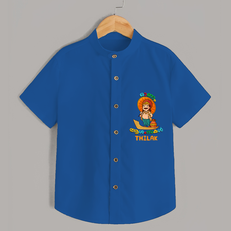 Onam Ashamsakal - Customised Shirt for kids - COBALT BLUE - 0 - 6 Months Old (Chest 23")