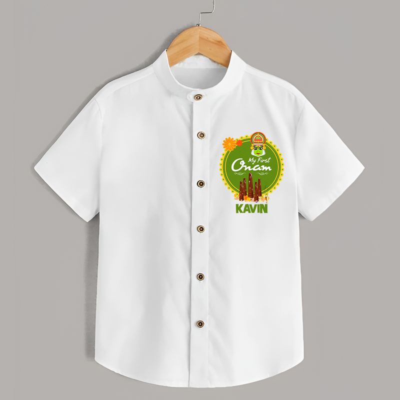My First Onam Shirt for Baby | Personalized Baby Shirt for Onam Festivities - WHITE - 0 - 6 Months Old (Chest 23")