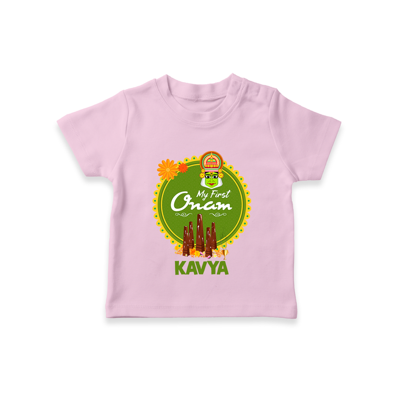 My First Onam T-Shirt for Baby | Personalized Baby T-Shirt for Onam Festivities - BABY PINK - 0-5 Months Old (Chest 17")