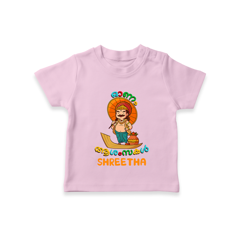 Onam Ashamsakal - Customised T-Shirt for kids - PINK - 0-5Month Old (Chest 17")