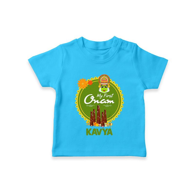 My First Onam T-Shirt for Baby | Personalized Baby T-Shirt for Onam Festivities - SKY BLUE - 0-5 Months Old (Chest 17")