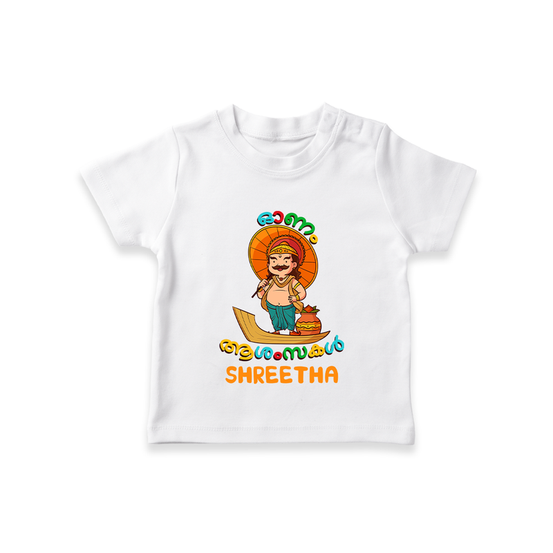 Onam Ashamsakal - Customised T-Shirt for kids - WHITE - 0-5Month Old (Chest 17")