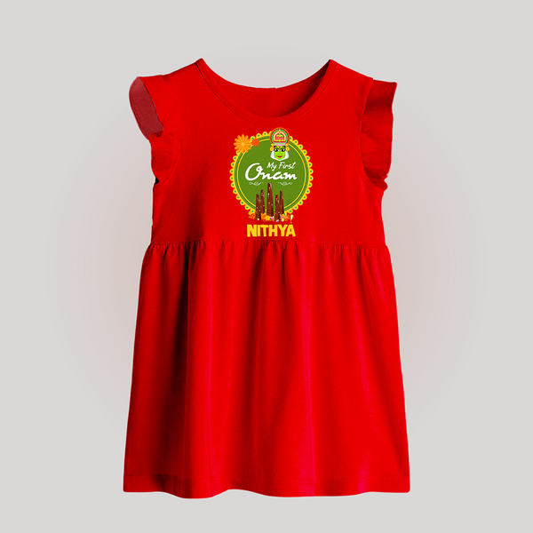 My First Onam Baby Frock for Baby | Personalized Baby Frock for Onam Festivities - RED - 0 - 3 Months Old (Chest 17")