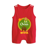 My First Onam Romper Suit / Sleeveless Romper for Baby | Personalized Baby Romper Suit / Sleeveless Romper for Onam Festivities - RED - 0 - 5 Months Old (Chest 18")
