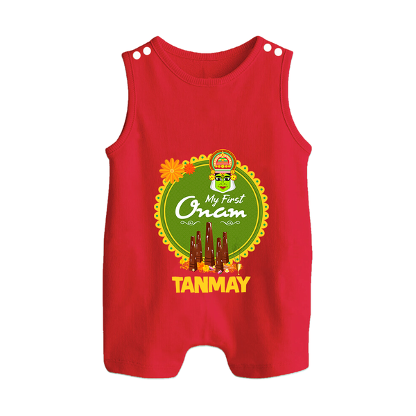 My First Onam Kerala Heritage Emblem Button Romper - RED - New Born (Chest 18")