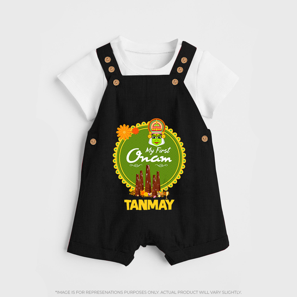 My First Onam Kerala Heritage Emblem Dungaree - BLACK - 0 - 5 Months Old (Chest 18")
