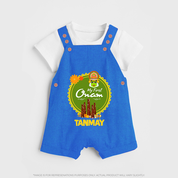 My First Onam Kerala Heritage Emblem Dungaree - COBALT BLUE - 0 - 5 Months Old (Chest 18")