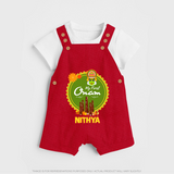 My First Onam Dungaree Set for Baby | Personalized Baby Dungaree Set for Onam Festivities - RED - 0 - 5 Months Old (Chest 18")
