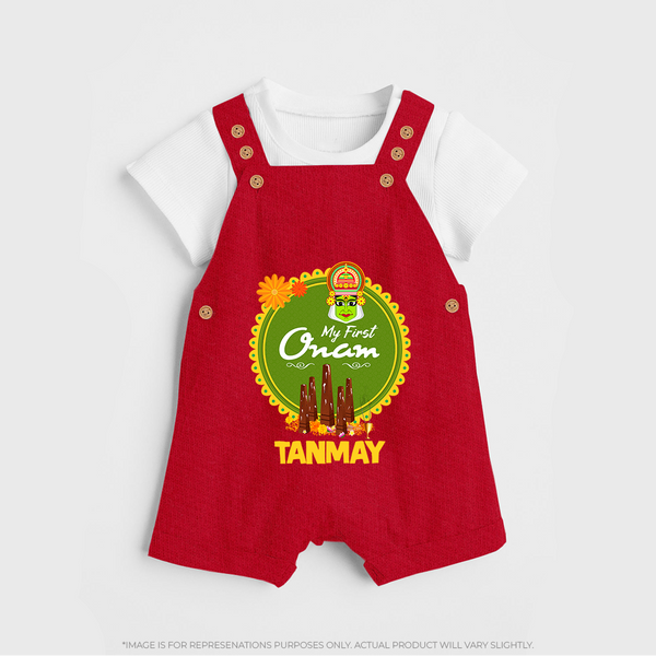 My First Onam Kerala Heritage Emblem Dungaree - RED - 0 - 5 Months Old (Chest 18")