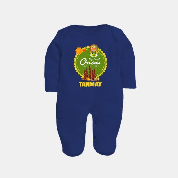 My First Onam Kerala Heritage Emblem Full Body Suit - NAVY BLUE - New Born (Chest 7.5")
