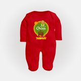 My First Onam Kerala Heritage Emblem Full Body Suit - RED - New Born (Chest 7.5")