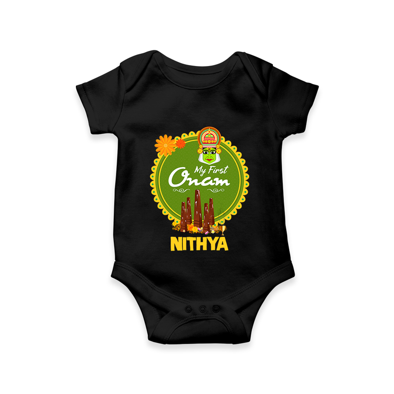 My First Onam Romper / Onesie for Baby | Personalized Baby Romper / Onesie for Onam Festivities - BLACK - New Born (Chest 14")