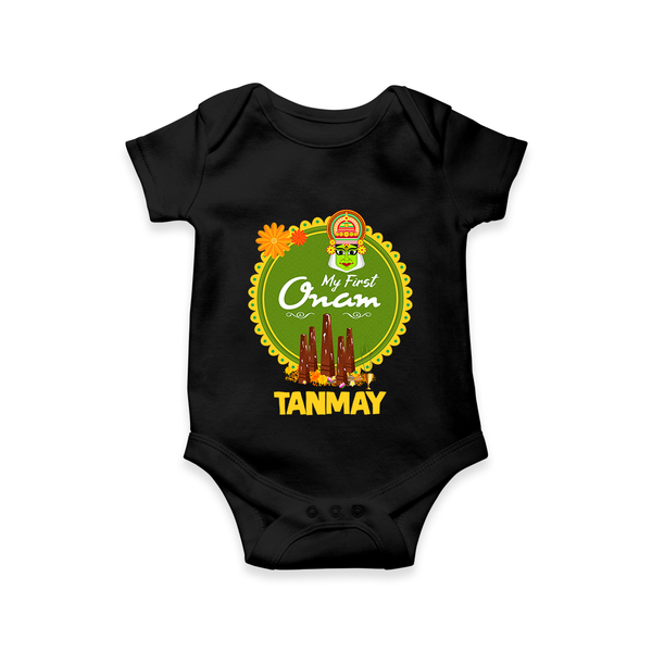 My First Onam Kerala Heritage Emblem Romper - BLACK - New Born (Chest 14")