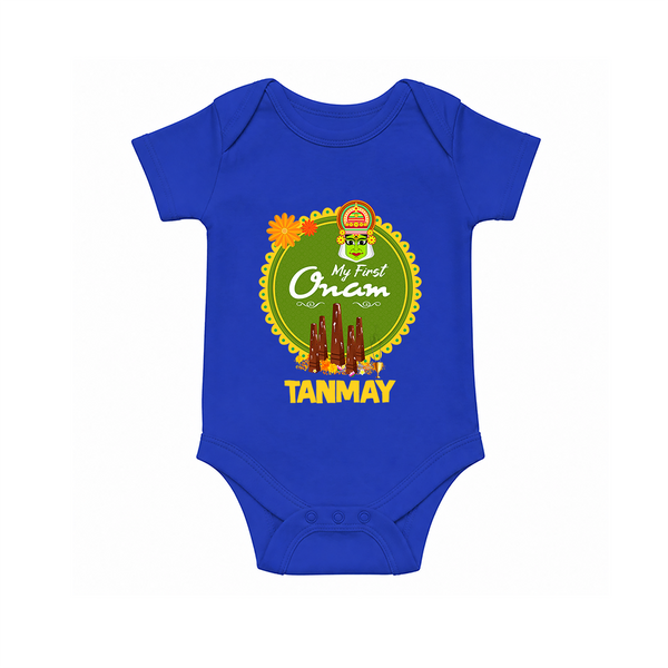 My First Onam Kerala Heritage Emblem Romper - COBALT BLUE - New Born (Chest 14")