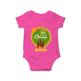 My First Onam Romper / Onesie for Baby | Personalized Baby Romper / Onesie for Onam Festivities - HOT PINK - New Born (Chest 14")