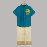My First Onam Shirt And Dhoti for Baby | Personalized Baby Shirt And Dhoti for Onam Festivities - PEACOCK BLUE - 0 - 6 Months Old (Chest-23") (Dhoti length-14")