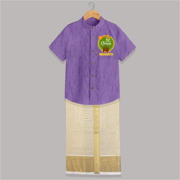 My First Onam Shirt And Dhoti for Baby | Personalized Baby Shirt And Dhoti for Onam Festivities - ROYAL PURPLE - 0 - 6 Months Old (Chest-23") (Dhoti length-14")