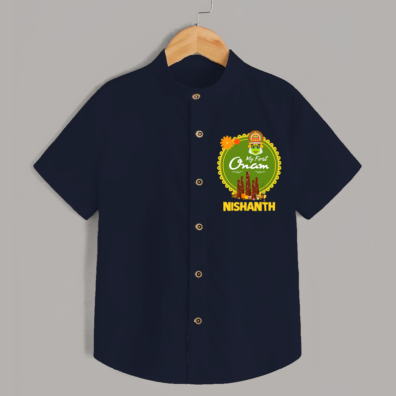 My First Onam Shirt for Baby | Personalized Baby Shirt for Onam Festivities - NAVY BLUE - 0 - 6 Months Old (Chest 23")