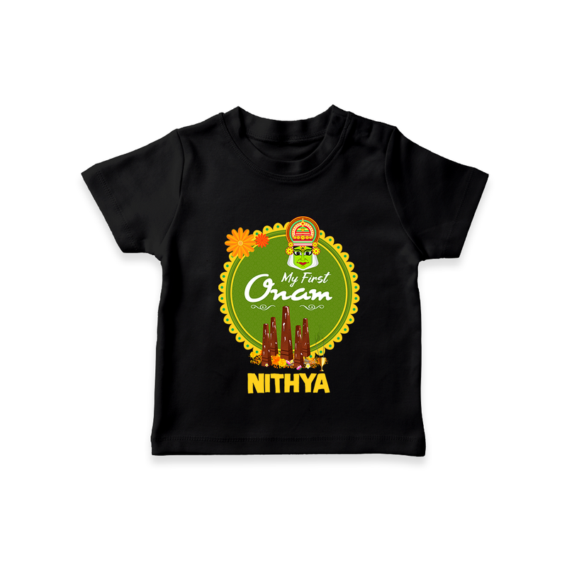 My First Onam T-Shirt for Baby | Personalized Baby T-Shirt for Onam Festivities - BLACK - 0-5 Months Old (Chest 17")