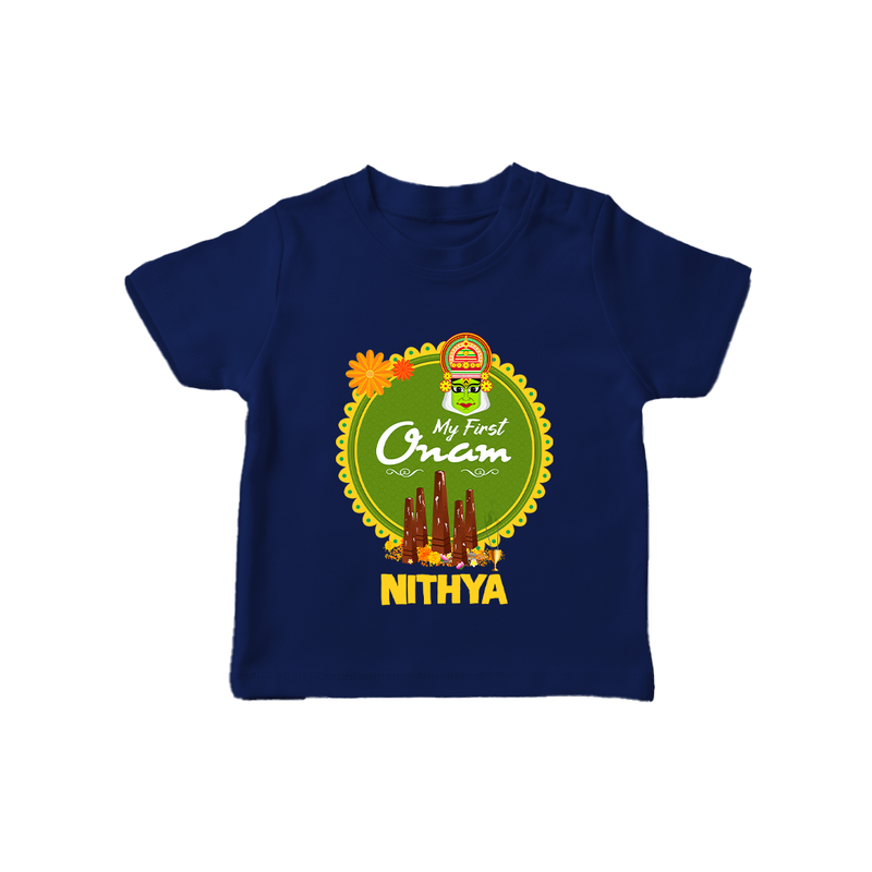 My First Onam T-Shirt for Baby | Personalized Baby T-Shirt for Onam Festivities - NAVY BLUE - 0-5 Months Old (Chest 17")