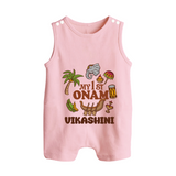 My First Onam Traditional Romper Suit / Sleeveless Romper | Custom Romper Suit / Sleeveless Romper for Celebrating Onam - BABY PINK - 0 - 5 Months Old (Chest 18")