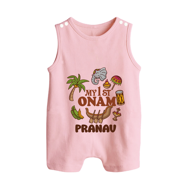 My First Onam Kerala Festival Icons Button Romper - BABY PINK - New Born (Chest 18")