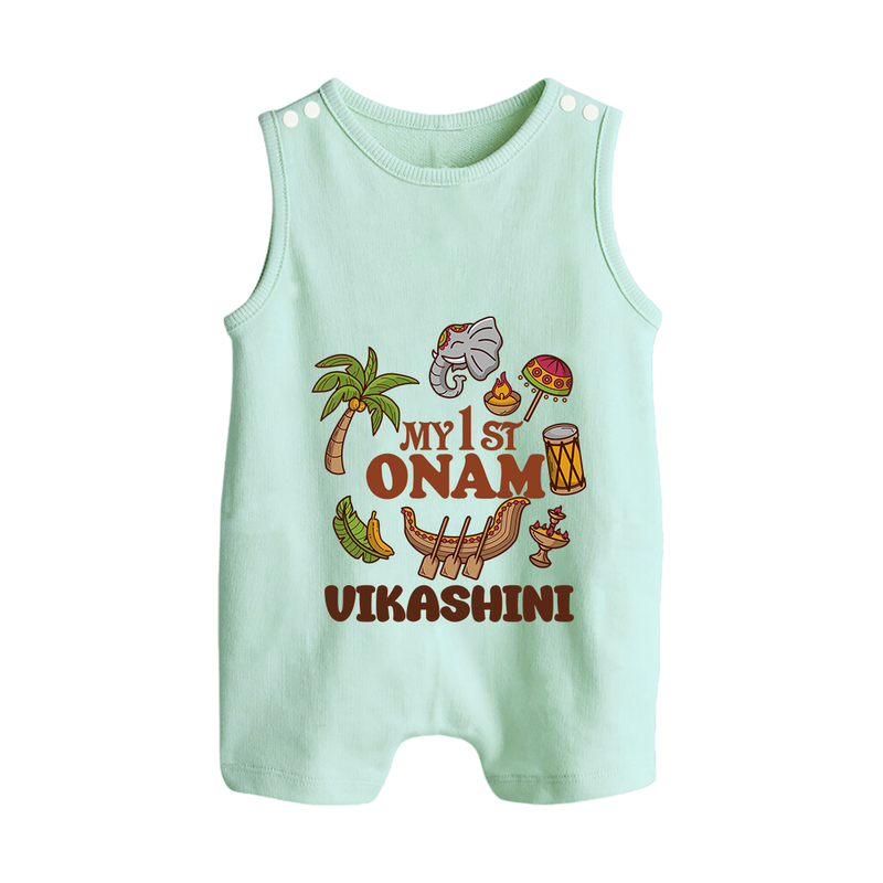 My First Onam Traditional Romper Suit / Sleeveless Romper | Custom Romper Suit / Sleeveless Romper for Celebrating Onam - MINT GREEN - 0 - 5 Months Old (Chest 18")