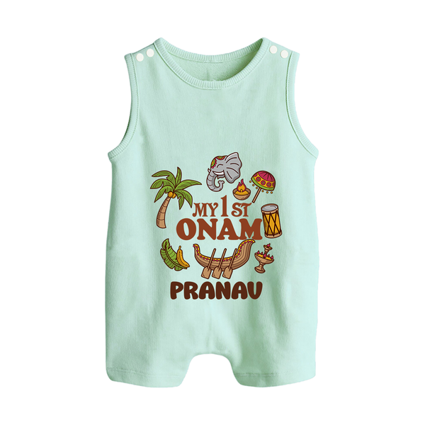 My First Onam Kerala Festival Icons Button Romper - MINT GREEN - New Born (Chest 18")
