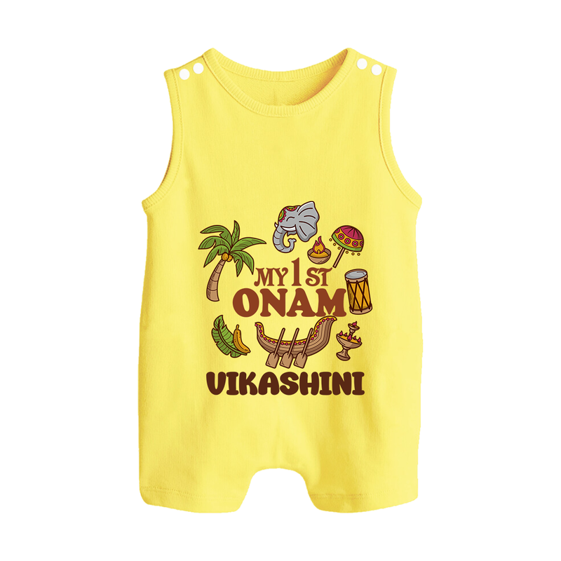 My First Onam Traditional Romper Suit / Sleeveless Romper | Custom Romper Suit / Sleeveless Romper for Celebrating Onam - PASTEL YELLOW - 0 - 5 Months Old (Chest 18")
