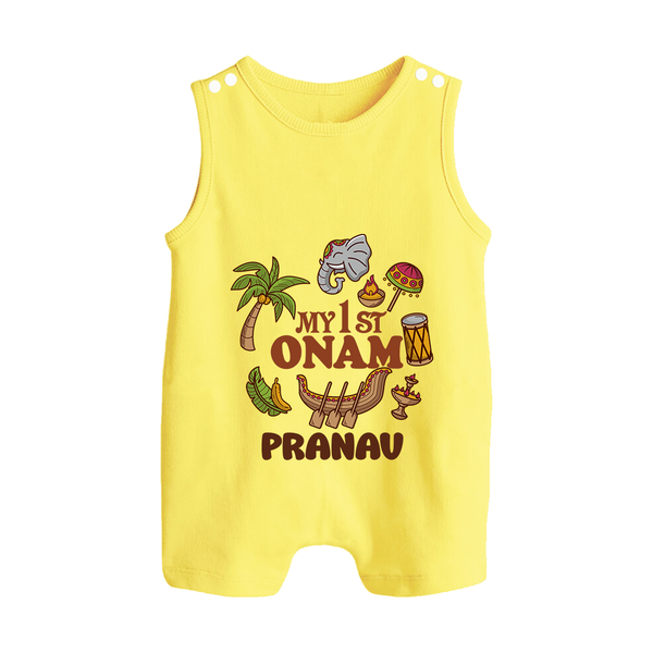 My First Onam Kerala Festival Icons Button Romper - PASTEL YELLOW - New Born (Chest 18")