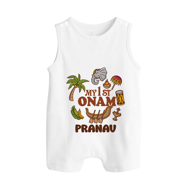 My First Onam Kerala Festival Icons Button Romper - WHITE - New Born (Chest 18")