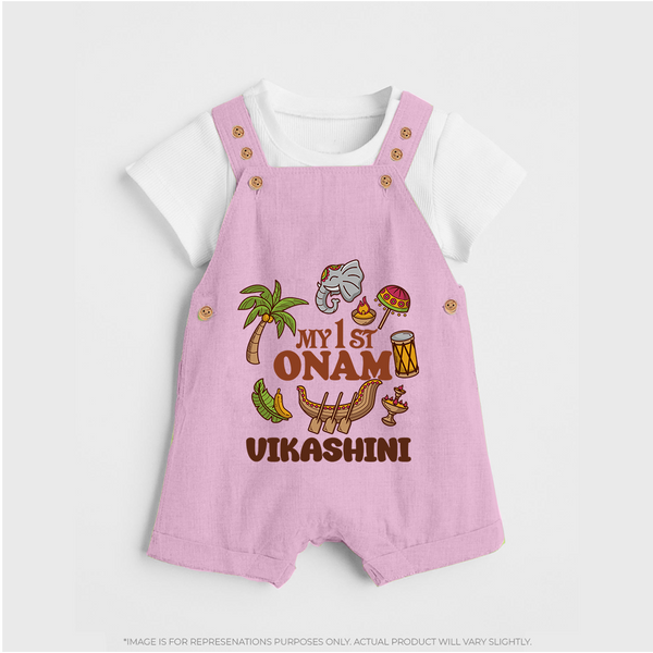 My First Onam Traditional Dungaree Set | Custom Dungaree Set for Celebrating Onam - BABY PINK - 0 - 5 Months Old (Chest 18")