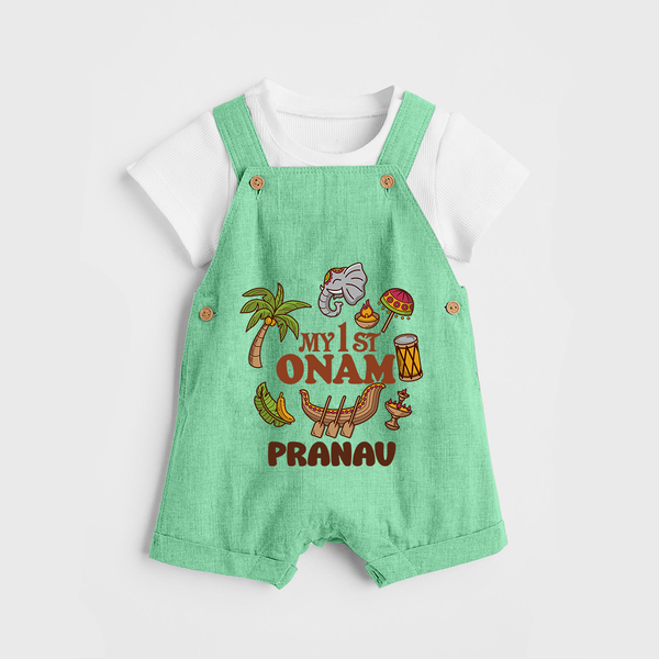 My First Onam Kerala Festival Icons Dungaree - GREEN - 0 - 5 Months Old (Chest 18")