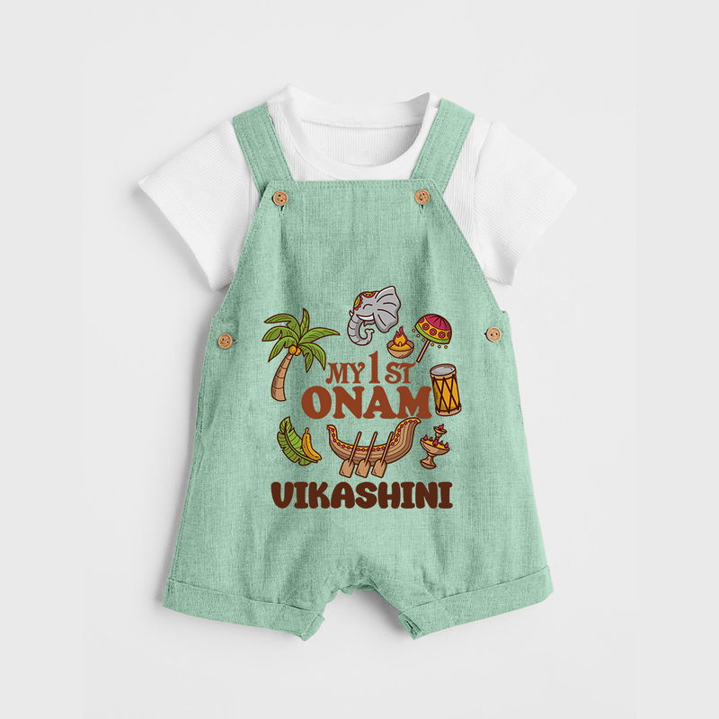 My First Onam Traditional Dungaree Set | Custom Dungaree Set for Celebrating Onam - MINT GREEN - 0 - 5 Months Old (Chest 18")