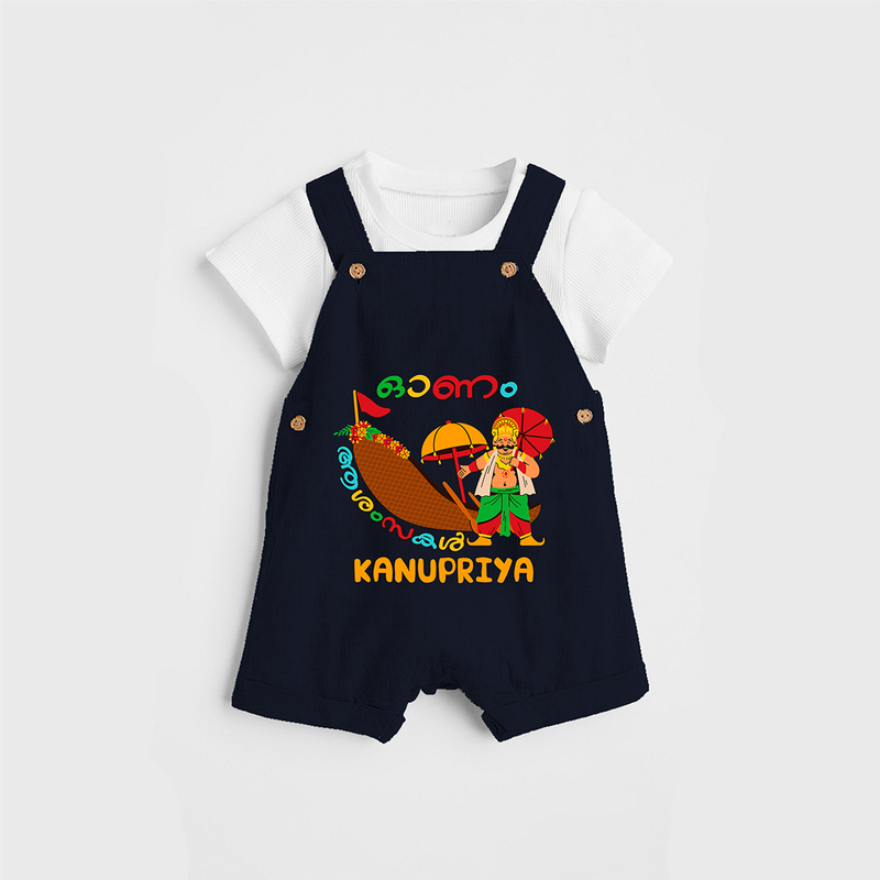 Onam Ashamsakal - Customised Cute Dungaree for kids - NAVY BLUE - 0 - 5 Months Old (Chest 18")