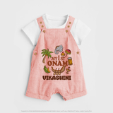 My First Onam Traditional Dungaree Set | Custom Dungaree Set for Celebrating Onam - PEACH - 0 - 5 Months Old (Chest 18")