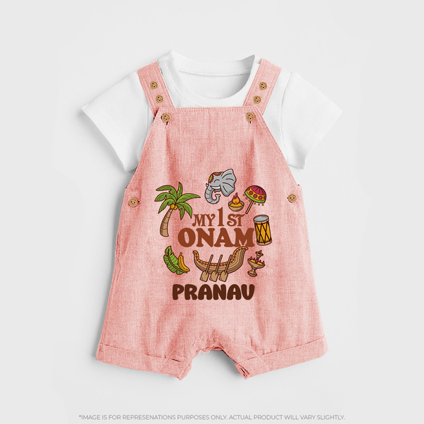 My First Onam Kerala Festival Icons Dungaree - PEACH - 0 - 5 Months Old (Chest 18")