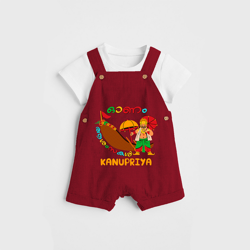 Onam Ashamsakal - Customised Cute Dungaree for kids - RED - 0 - 5 Months Old (Chest 18")