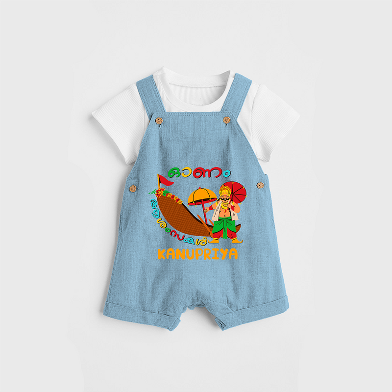 Onam Ashamsakal - Customised Cute Dungaree for kids - SKY BLUE - 0 - 5 Months Old (Chest 18")