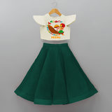 Onam Ashamsakal - Customised Cute Crop Top and Skirt for kids - BOTTLE GREEN - 0-6 Month Old (Chest 20") (Frock Waist 20")